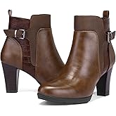 mysoft Women's Zipper Booties Chunky Stacked Heel Ankle Boots Buckle Strap Ankle