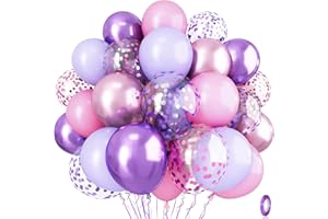 Pastel Pink and Purple Balloons, 12 Inch Light Purple Baby Pink Confetti Balloons with Metallic Lilac Latex Balloon Set for G