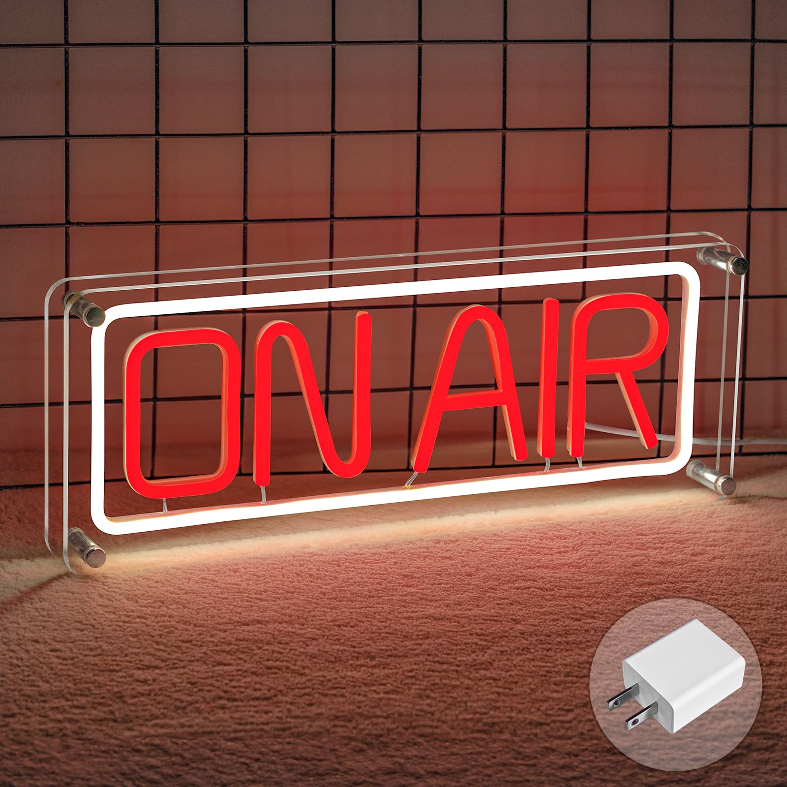 Photo 1 of Basaneon On Air Neon Sign Led On Air Sign with Plug and Switch, On Air Neon Light Signs for Bedroom Office Gym Bar Store Cafe Shop Party Art Decoration(Double-Layer Acrylic Backboard/15.7*5.9inches)