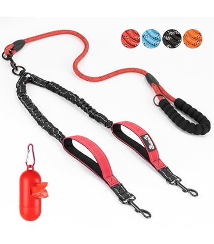Training Leash Vastar Double Dog Leash Tangle-Free Bungee