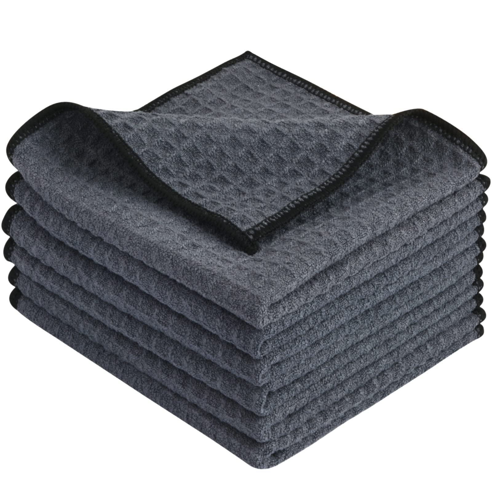 KinHwa 6 Pack Microfibre Drying Towels Waffle Dish Cloth Super Absorbent Washable Kitchen Tea Towels 30 x 30 cm Grey