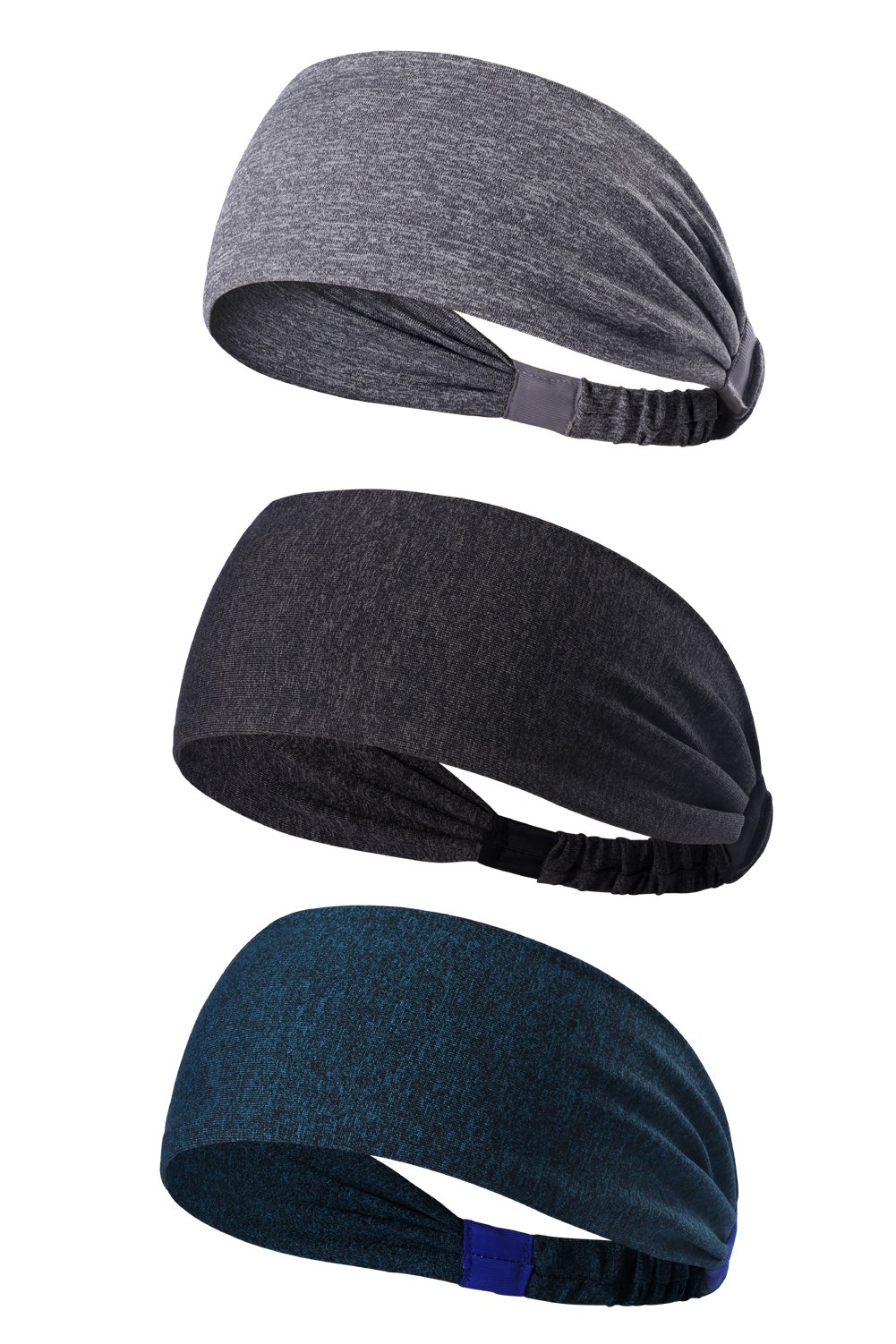 3PACK Women Lightweight Sport Headband, KEREITH No-slip Sweat Band for Men- Stretchy Hair Bands Headwear - Best for Running Cycling Hot Yoga and Athletic Workouts (grey, dark grey, navy) โ image 1