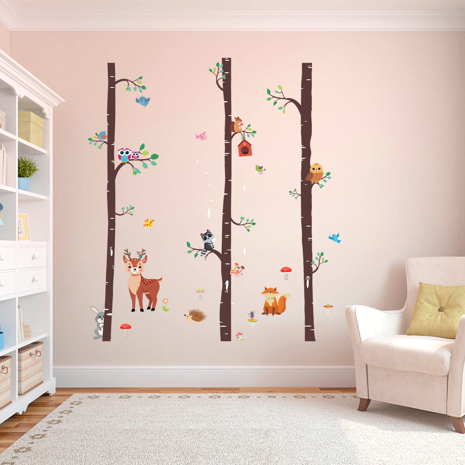 AnFiguer Wall Decals for Kids, Nursery Wall Stickers, Kids Room Boys Room Bedroom Playroom Baby Girls Childrens 3D DIY Tree Forest Animal Family Peel and Stick Home Big Wall Decor