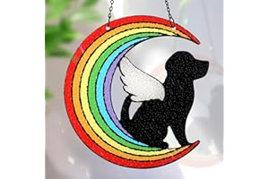 HURAY RAYHO Angel Dog Memorial Stained Glass Bridge of Rainbow Sun Catcher Gift for Doggie Lover Pet Lost Present Double Side Glass Panel Window Hanging Decor Set of 1