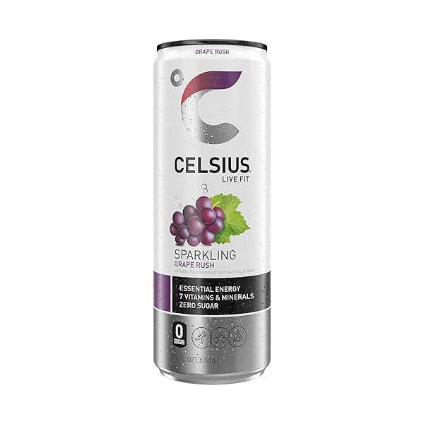 CELSIUS SPARKLING GRAPE RUSH, FUNCTIONAL ESSENTIAL ENERGY DRINK 12 FL OZ (PACK OF 12)