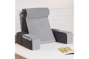 Vekkia 21" Reading Pillow for Sitting in Bed – 60° Ergonomic Wedge Back Pillow, XL Side Pockets, Removable Cover, Support Chair for TV, Gaming, Working, Nursing, Recovery in Bed/Floor,Lightweight