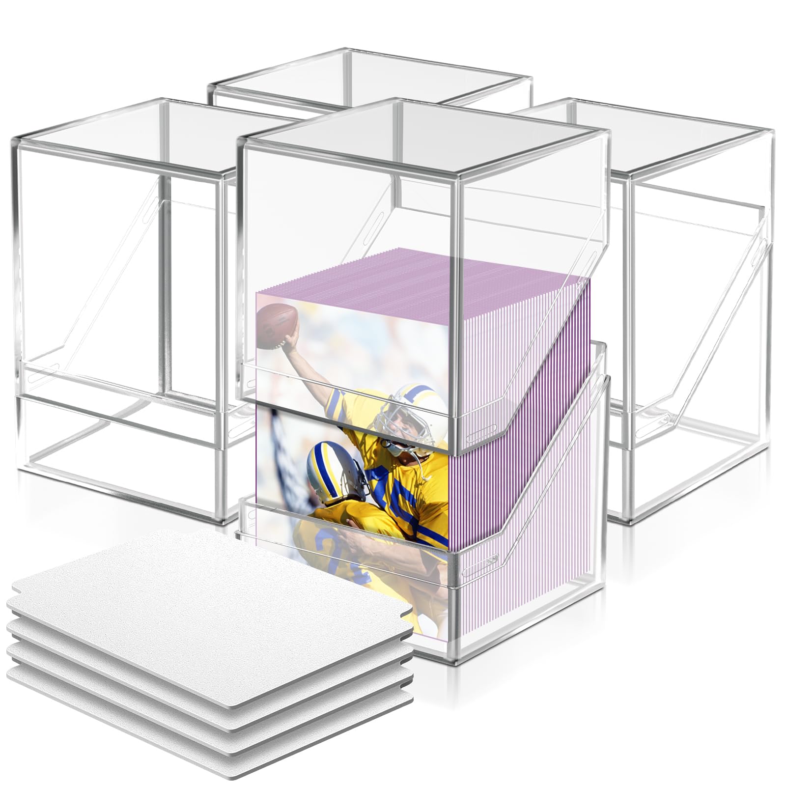 Photo 1 of Homthy 4 Pack Card Deck Cases for Trading Cards, Acrylic Card Storage Boxes Holding 100+ Sleeved Cards with 4 Dividers, Clear Card Storage Boxes Fit for YuGiOh, MTG and Sport Cards (4 Pack)