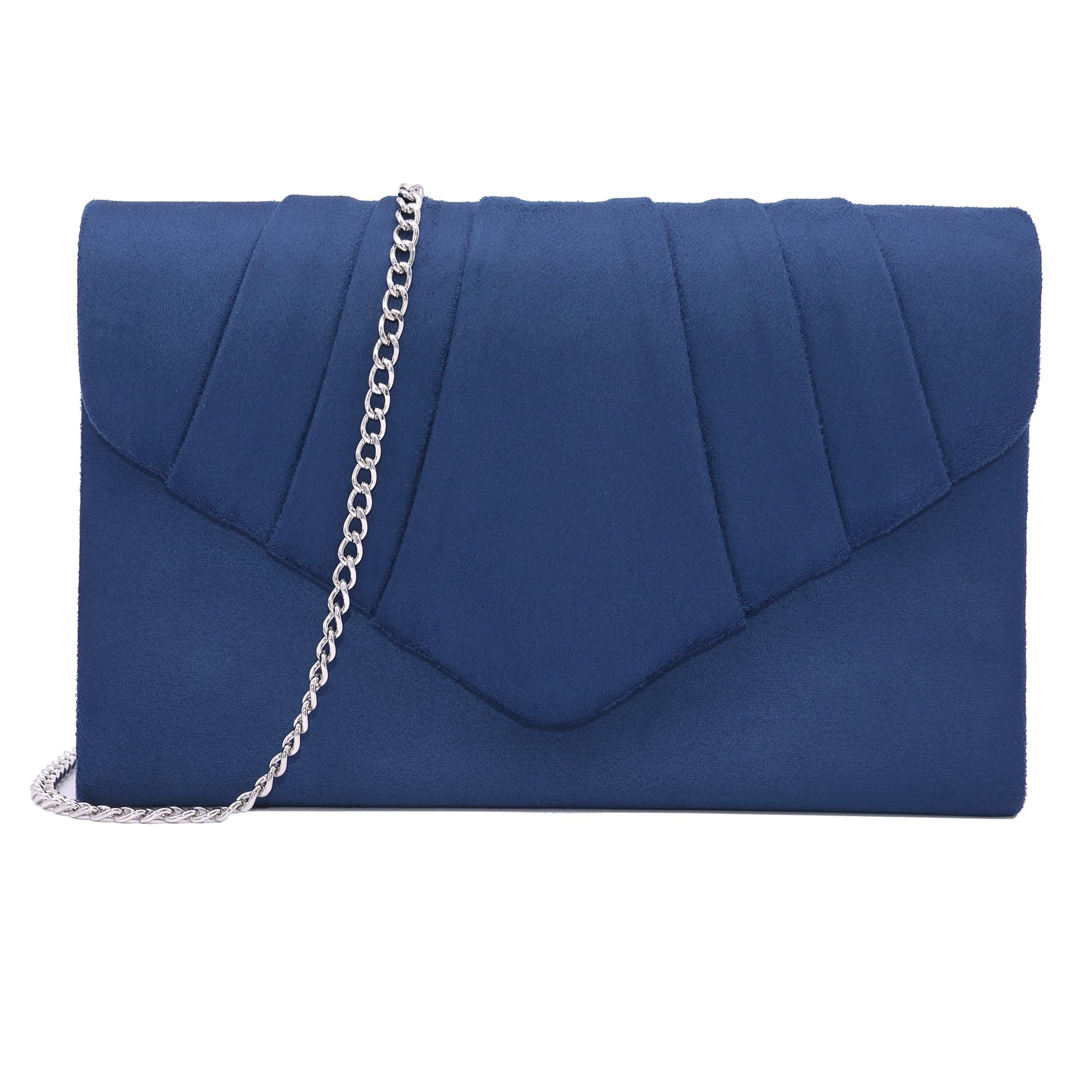Milisente Women Clutches Suede Pleated Evening Bag Evenlope Clutch Purse (Navy)