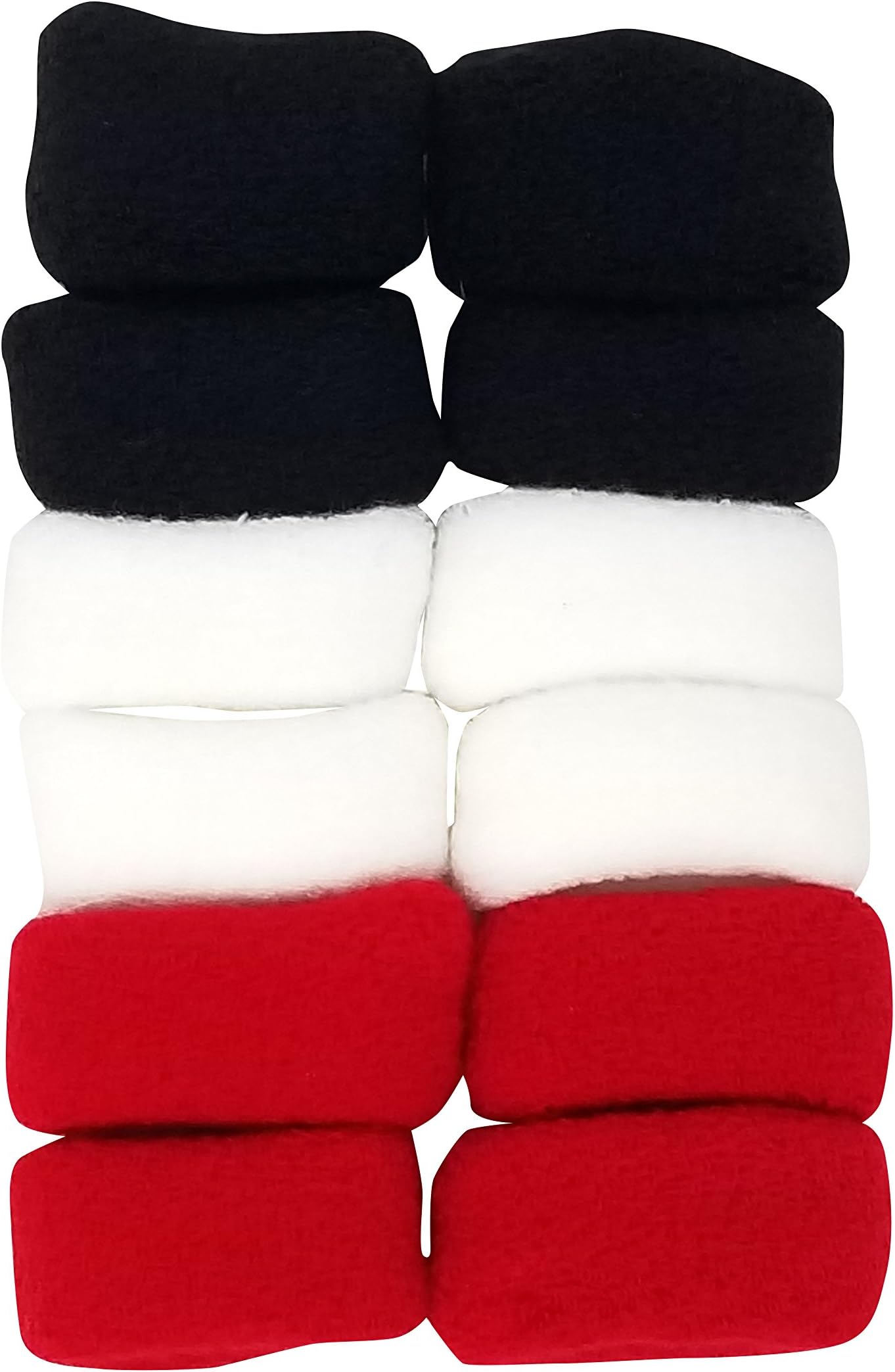 Evogirl Small Thick Rubberbands Cottonwool, Extra Soft Bun,Ponytail Holders Black, Red,White Pair Pack of 12