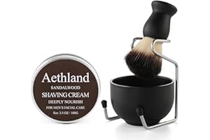 Aethland Shaving Brush Set for Men Fathers Day Gift, Include 100g Shaving soap, Hair Shaving Brush with Solid Wood Handle, and Dia 3.1 inches Stainless Steel Shaving Bowl, Shaving Stand Wet Shaving