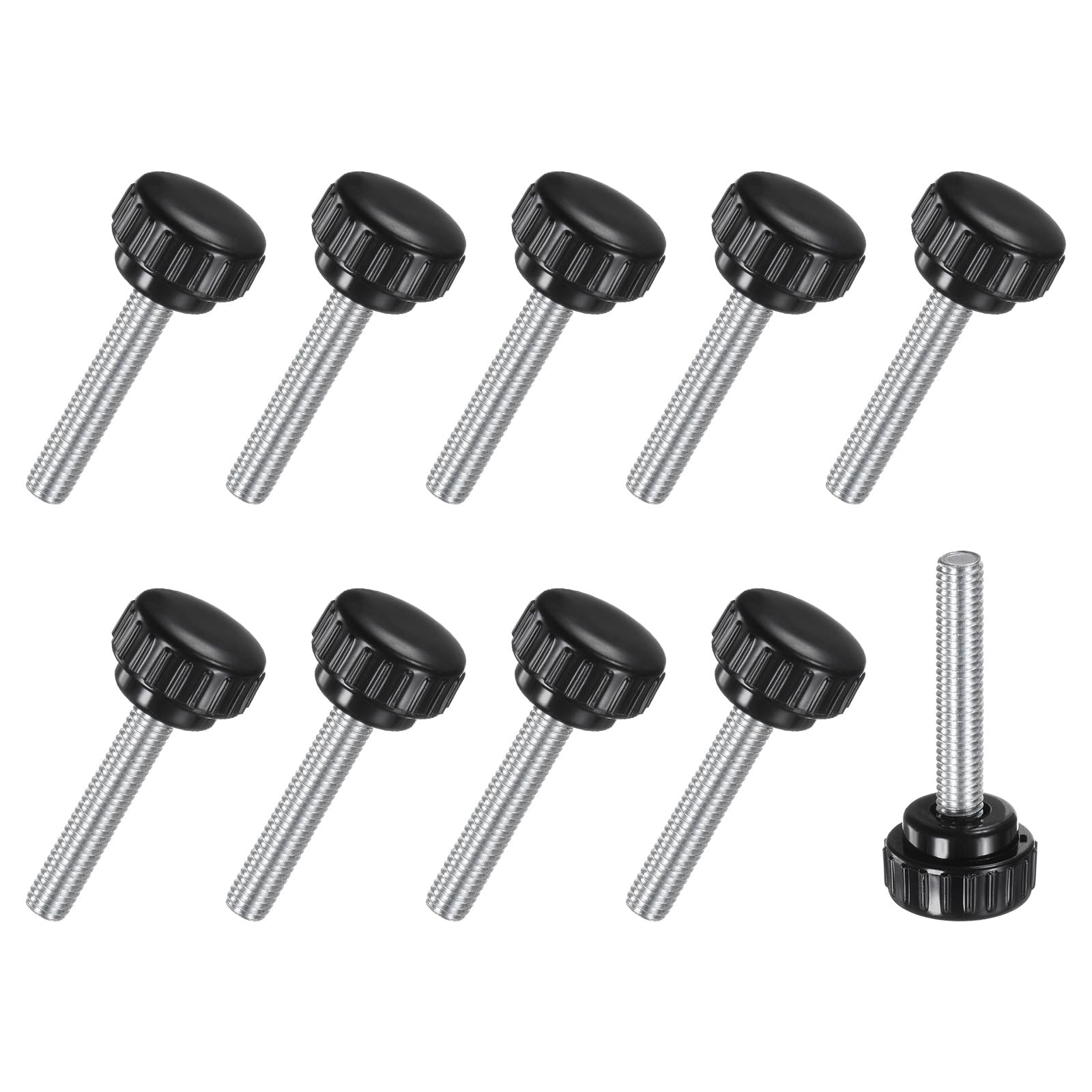 M METERXITY 10-Pack Knurled Clamping Knobs, M8x35mm Male Thread Knurled Thumbscrew, Carbon Steel Screw on Knobs Grips for Machinery/Electronic/Furniture, Mounting Handle Bolts [Black]