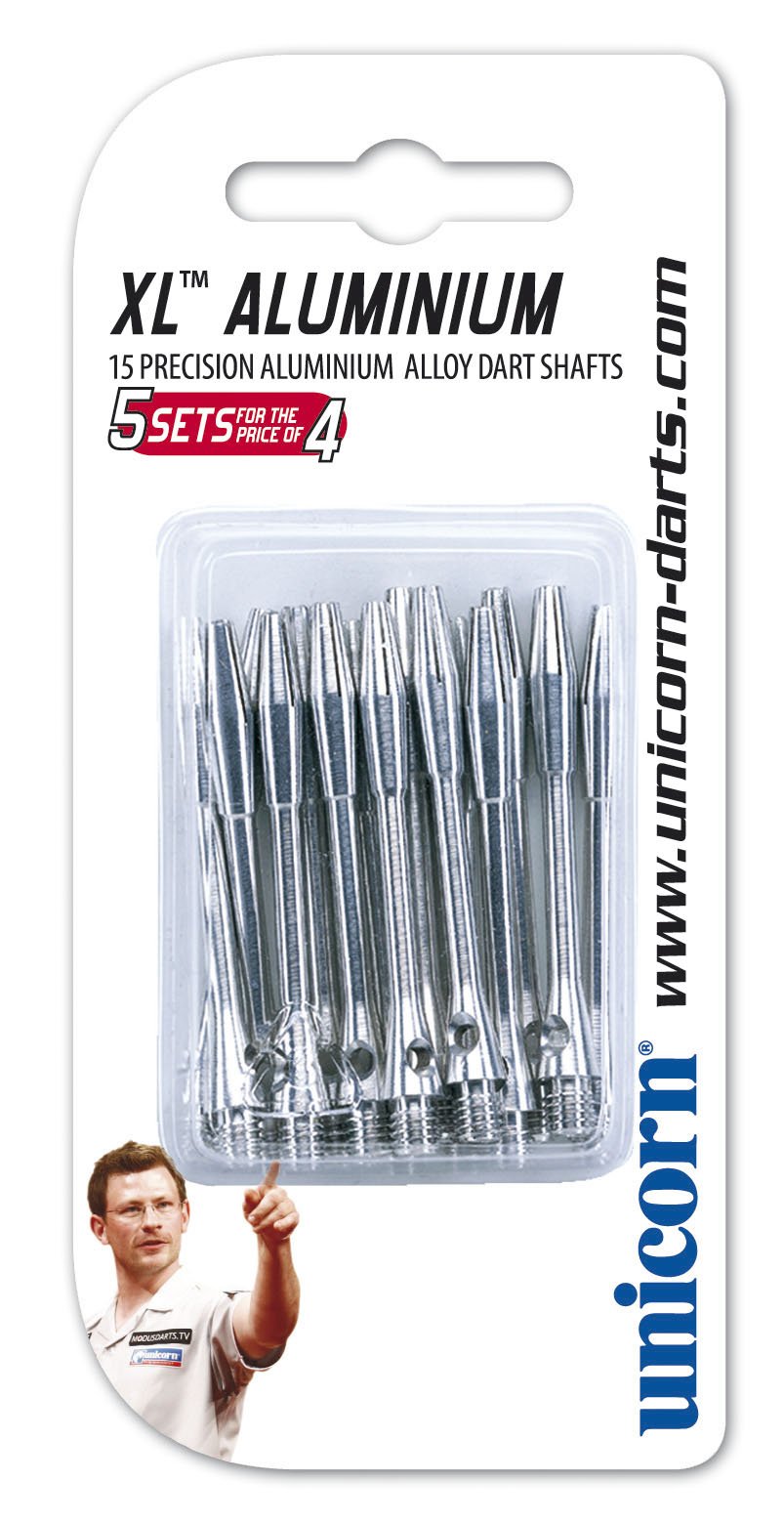 Unicorn XL Dart Shafts Value Pack | Durable Aluminium | Medium 45.6 mm | Silver | 15 Stems (Package may vary)