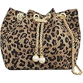 ModaBay Mini Leopard Print Bucket Bag for Women, Small Crossbody Purse Cute Shoulder Bag Trendy Animal Print Handbag