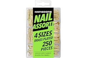 HANGDONE Nail Assortment 250-Pieces, 4 Sizes, Assorted Nails Kit for Wood/Drywall, Brass Plated Finish