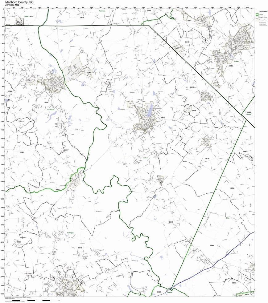 Marlboro County, South Carolina SC ZIP Code Map Not