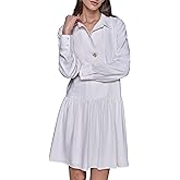 Karl Lagerfeld Womens Gathered Flounce Linen Longer Sleeved Shirt Dress