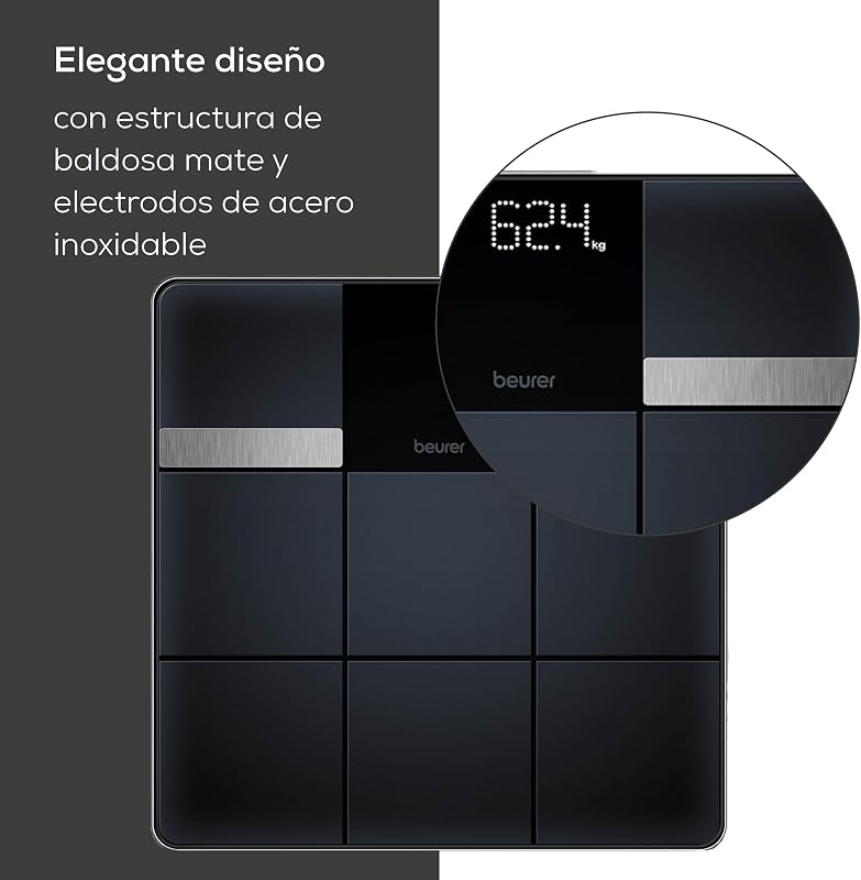 Balança pessoal Beurer BF 450 com ligação à aplicação, balança digital de gordura corporal com 17 valores de medição, estrutura de mosaico mate, 8 memórias de utilizador, 180 kg