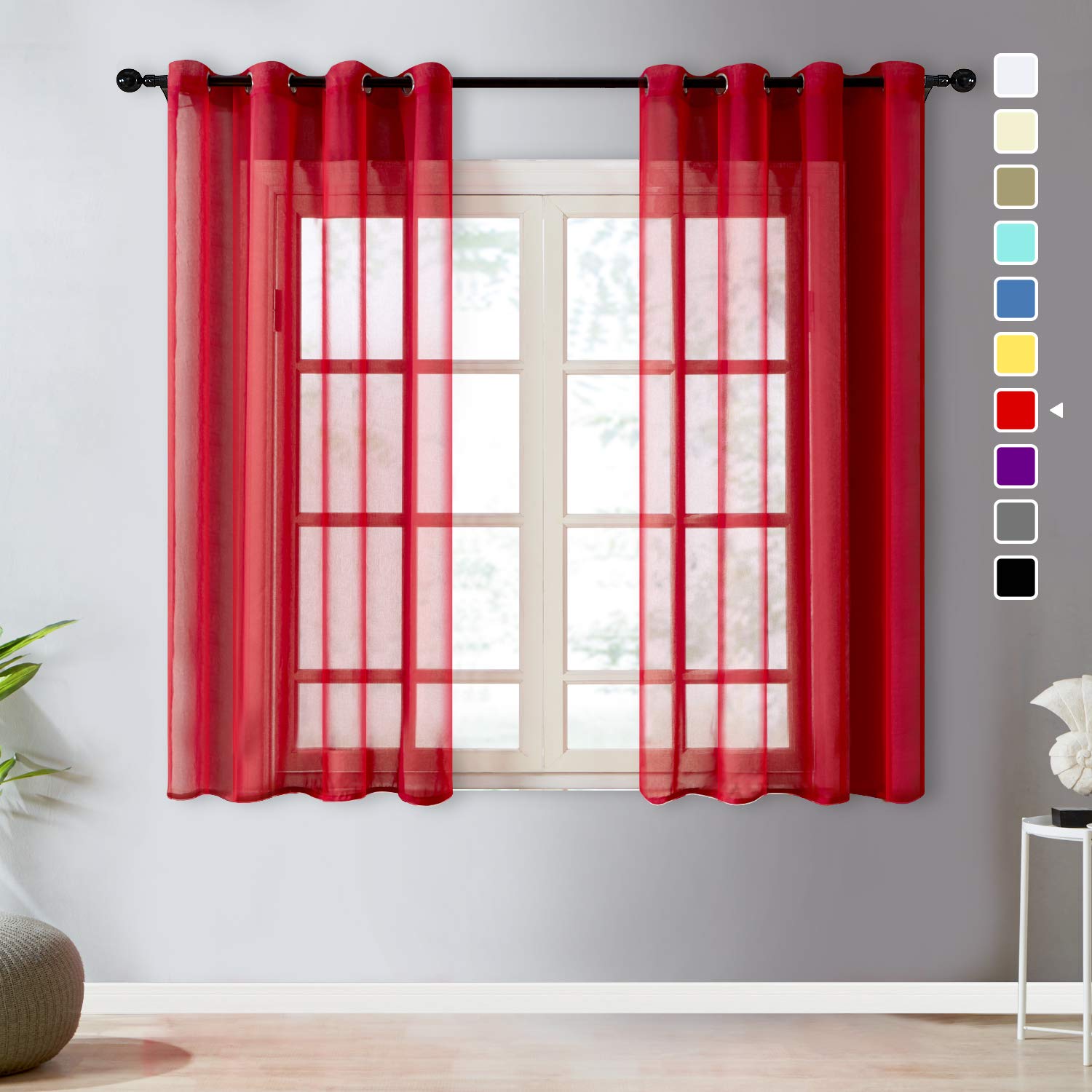 Buy Top Finel Red Grommet Sheer Curtains 54 Inch Length Faux Linen