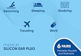 KNOXZY Silicone Ear Plugs Re-Usable Waterproof Noise Cancelling Blue Pack of 3 view 3