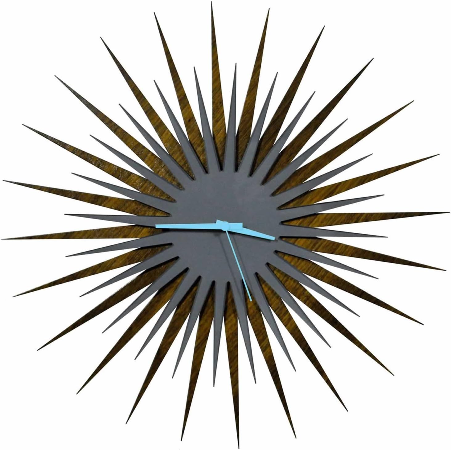 Amazon Com Mid Century Modern Starburst Clock Large Decorative Wall Clock Wood Acrylic Sunburst Atomic Era Retro Decor Walnut Grey Blue Home Kitchen