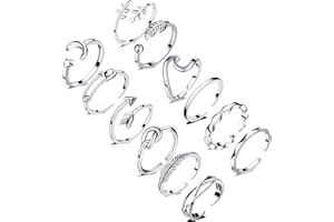 Honsny 12PCS Silver Plated Rings Adjustable Open Rings for Women Cute Gold Plated Stackable Thumb Rings Joint Chain Midi FingerArrow Knot Wave Band Rings Set