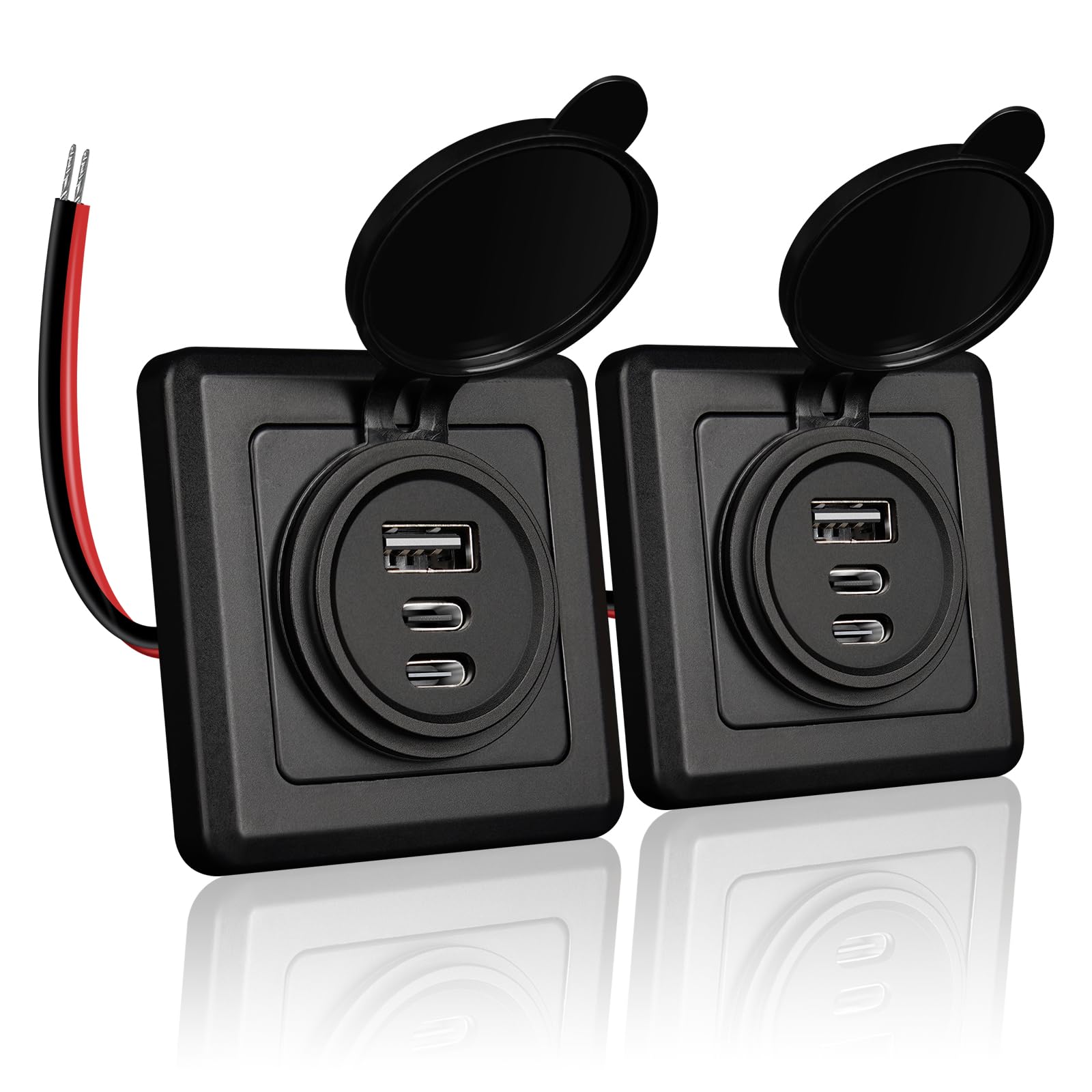 RVSPARK RV USB Wall Outlet, 3 Port 68W Aluminum 12V USB C Outlet, Dual USB-C and USB-A Fast Charging Port 12 Volt USBC Charger with Black Faceplate, for RV, Boat, Caravan, Camper Trailer (2 Pack)