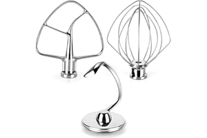 9TH SHOP Kitchen Mixers Accessories for KitchenAid Stand Mixers, Stainless Steel Kitchen Mixer Attachment Includes K45WW Wire Whip, K45DH Dough Hook and K45B Flat Beater