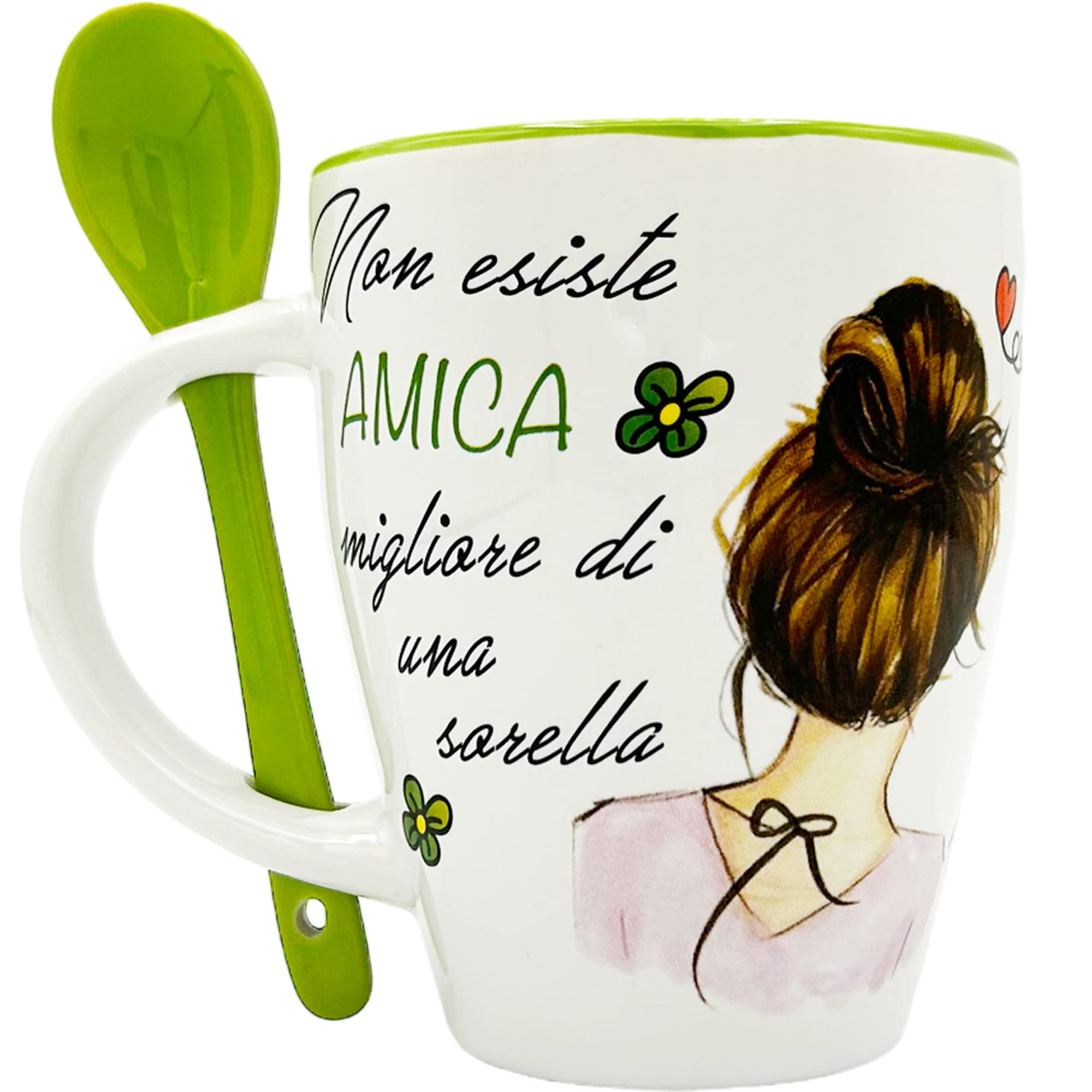 NAREG - Mug with Sister, Gift Idea for Sister, Mug with Spoon in Gift Box, Microwave and Dishwasher Safe