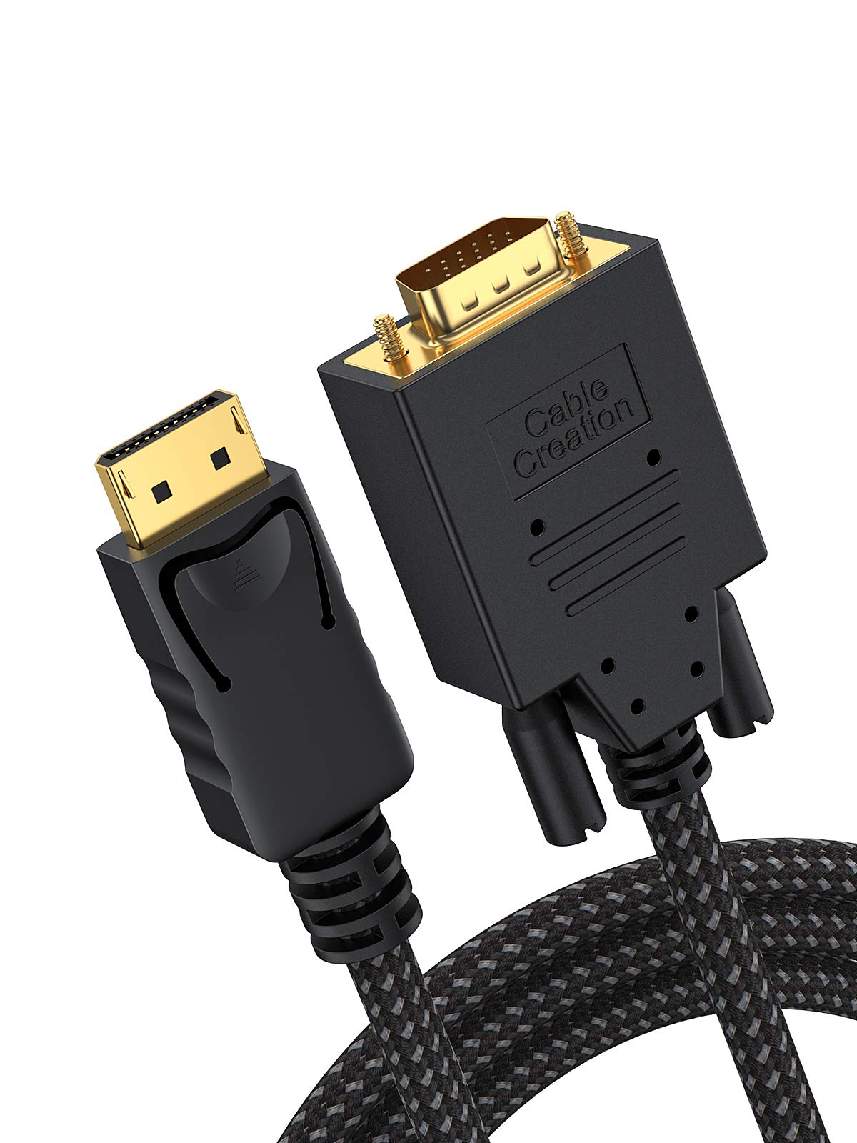 CableCreation DisplayPort to VGA Cable 1.8M/6FT, DP to VGA Cable [24K Gold Plated, Braided Jacket] Standard DP Male to VGA Male Cable Black