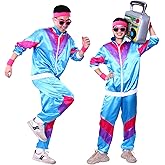 Ficlwigkis 80s Tracksuit Men 80s Costumes for Women/Men 90s Hip Hop Costumes Shell Suit for Party Halloween Dress