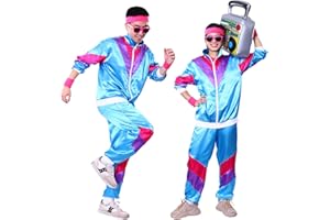 Alaiyaky 80s Tracksuit Costumes for Men, 90s Hip Hop Shell Suit Costume Mens 80s Retro Tracksuit Jacket Disco Costume
