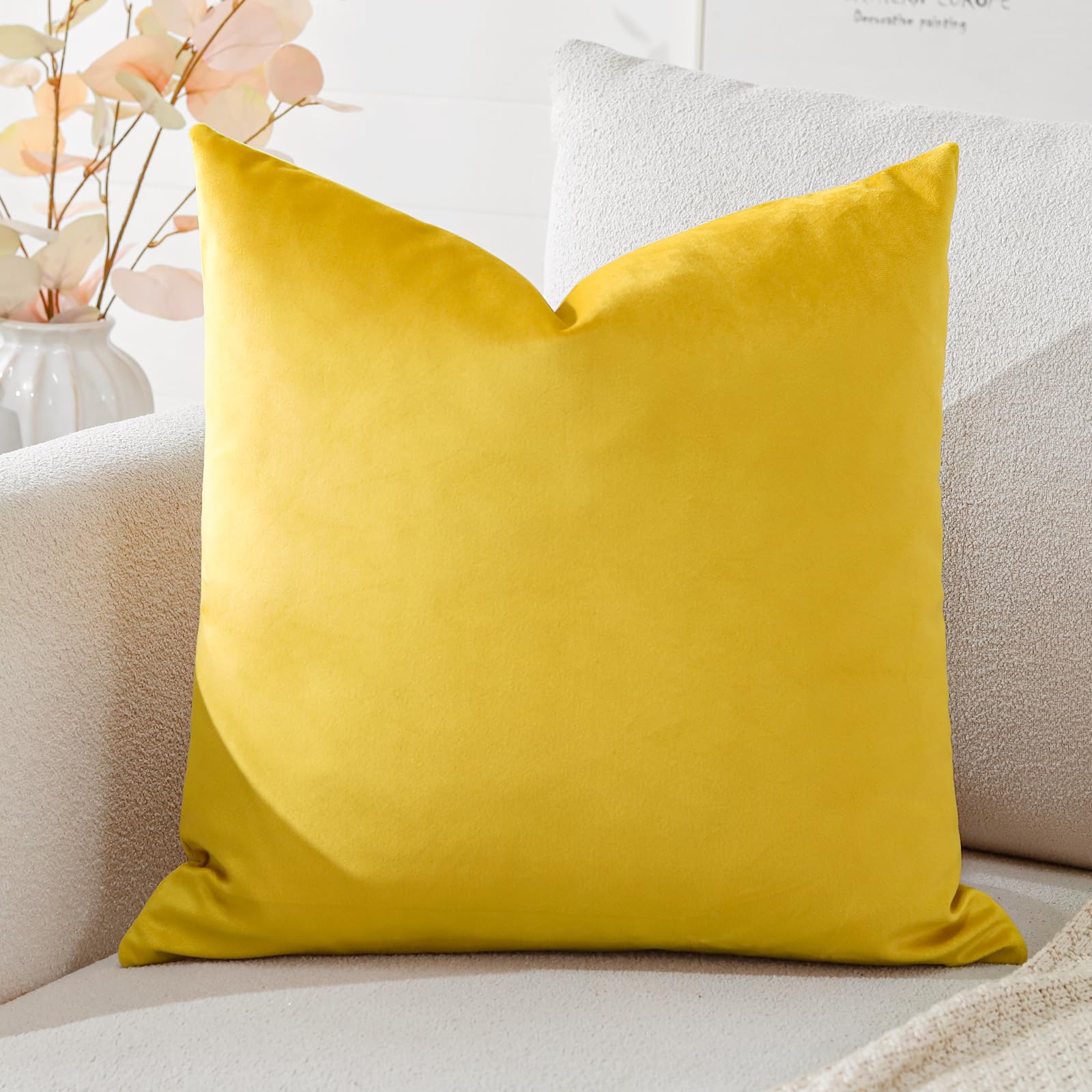 Artscope Luxury Velvet Cushion Covers Decorative Square Pillowcases Soft Solid Cushion Cases for Couch Sofa Bedroom Home Decor 45x45cm Golden Yellow