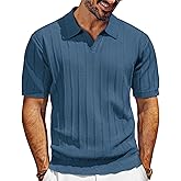 PJ PAUL JONES Mens Polo Shirts V-Neck Knit Polo Textured Summer Shirts