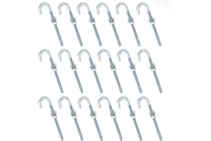 18 Pcs J Bolt in Zinc Plated 1/4" x 4" Hardware for Concrete Pad Pouring Wood Projects，Steel J-Bolt with Nutand Washers (Galv