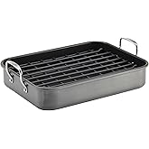 Rachael Ray Brights Hard Anodized Nonstick Roaster / Roasting Pan with Rack - 16 Inch x 12 Inch, Gray