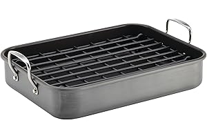 Rachael Ray Brights Hard Anodized Nonstick Roaster / Roasting Pan with Rack - 16 Inch x 12 Inch, Gray
