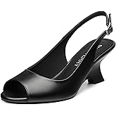 SKYSTERRY Women's Peep Toe Slingback Kitten Wedge Heel Sandals Low Heel Comfortable Sexy Dress Pumps Shoes for Wedding Party Evening 2.4 Inch