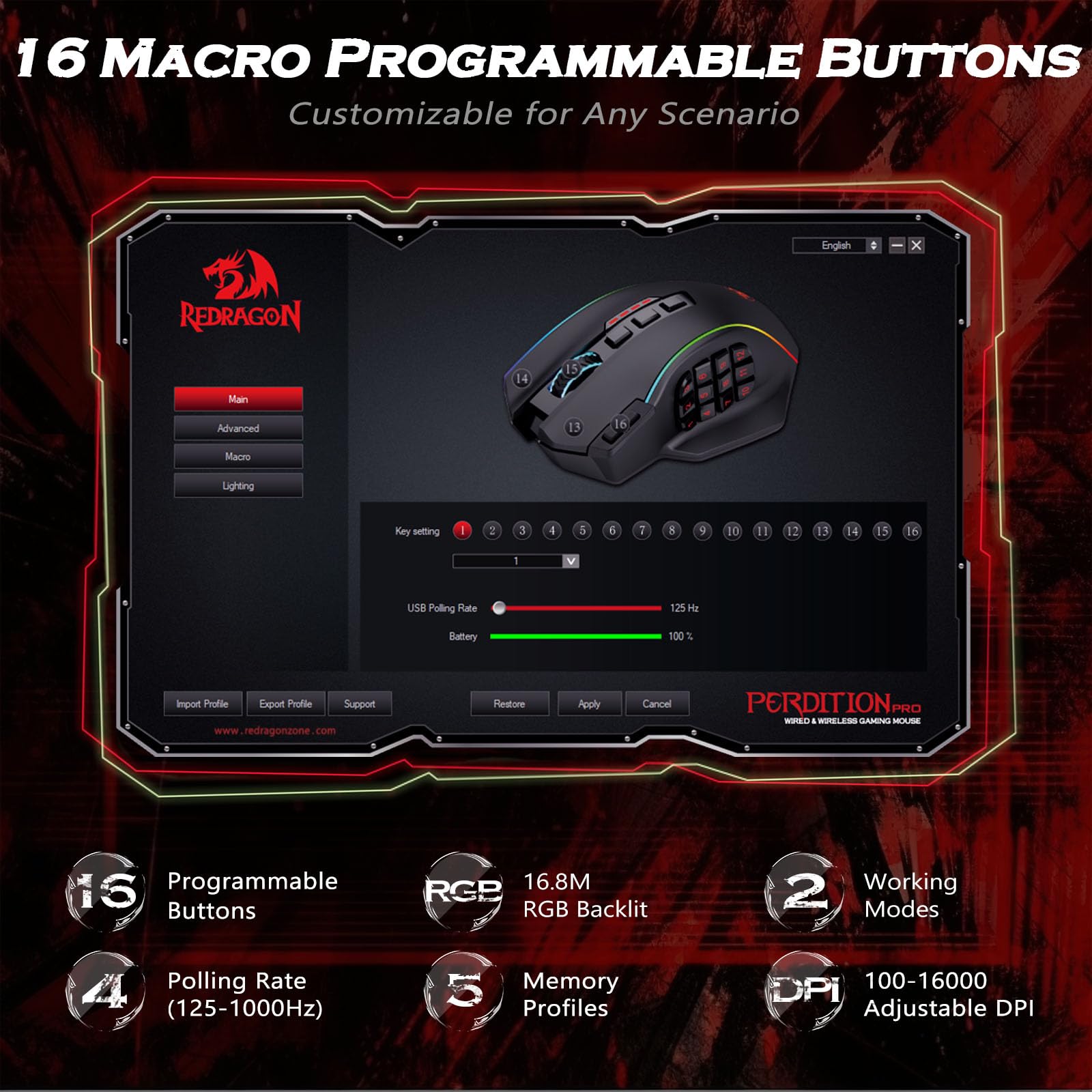 Mua Redragon Wireless Gaming Mouse, MMO Gaming Mouse UP 16,000 DPI, 16 ...