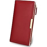 Mokoze Red Wallet Women, Leather Wallet with Zipper Magnetic Closure Double Fold Wallet for Gift Giving, Daily Life, Travel and Business Occasions