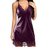 Famstar Sexy Satin Lingerie Nightgowns Dress for Women Lace Slips Women Lingerie Chemise Nightgowns