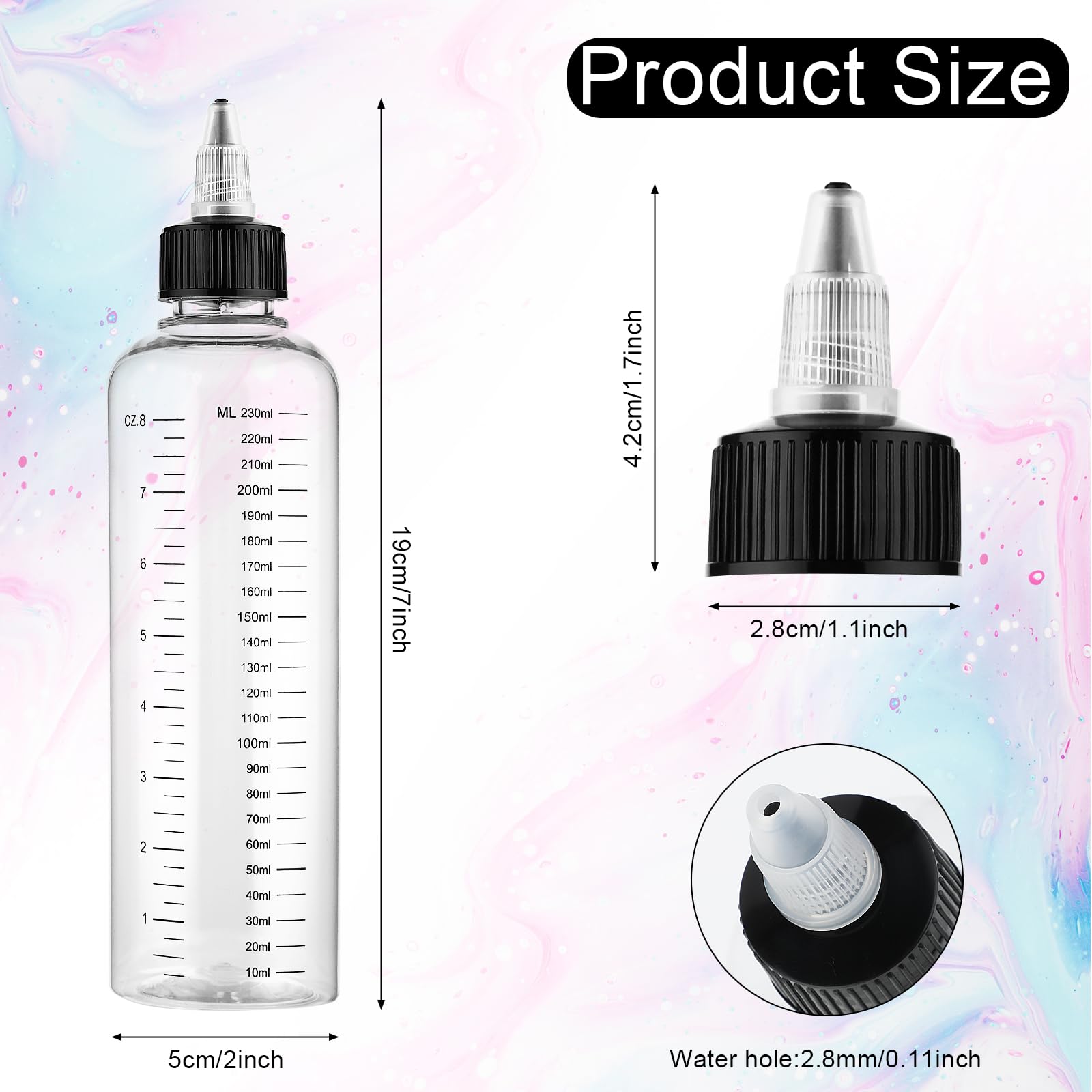 2 Pack Applicator Bottle for Hair 8.5oz Soft Squeeze Empty Oil Dispenser Hair Color Applicator Root Hair Dye PET Plastic Refillable Bottles for Salon Sylist with Graduated Scale and Twist Top