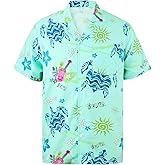 SEAOYOZO Hawaiian Shirt for Men Short Sleeve Button Down Shirt Summer Sea Turtle Beach Shirt Tropical Music Festival Aloha Shirts for Vacation Parties (Green Sea Turtle,3XL)