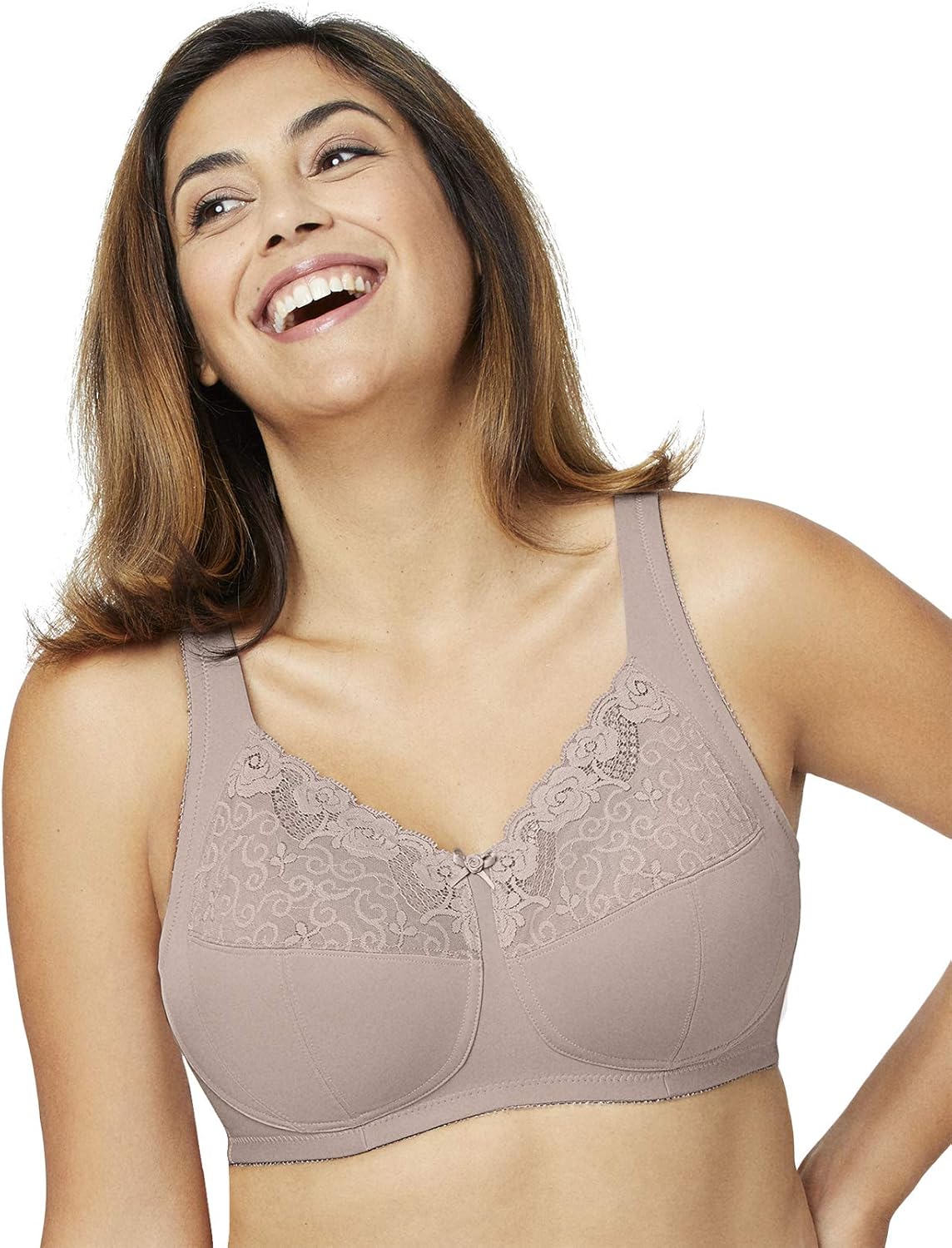 Glamorise Women's Full Figure ComfortLift Rose Lace Wirefree Support Bra #1104 at  Women’s Clothing store