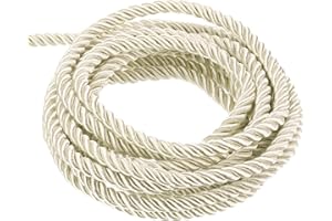 MECCANIXITY Twisted Cord Trim, 5 Yard 3mm 3-Ply Twine Braided Rope Shiny Thread String for Craft Gift Bag Curtain Christmas Decor, Cream White - 5m