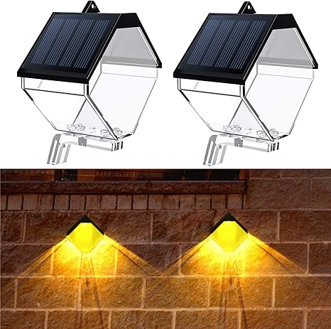 Panmo Solar Wall Lights Outdoor Fence Deck Lights Wall Mount Led Lamp Warm Rgb Color Changing Solar Powered Decorative Lighting For Garden Wood Fence Post Patio Porch Ip65 Waterproof 2 Pack