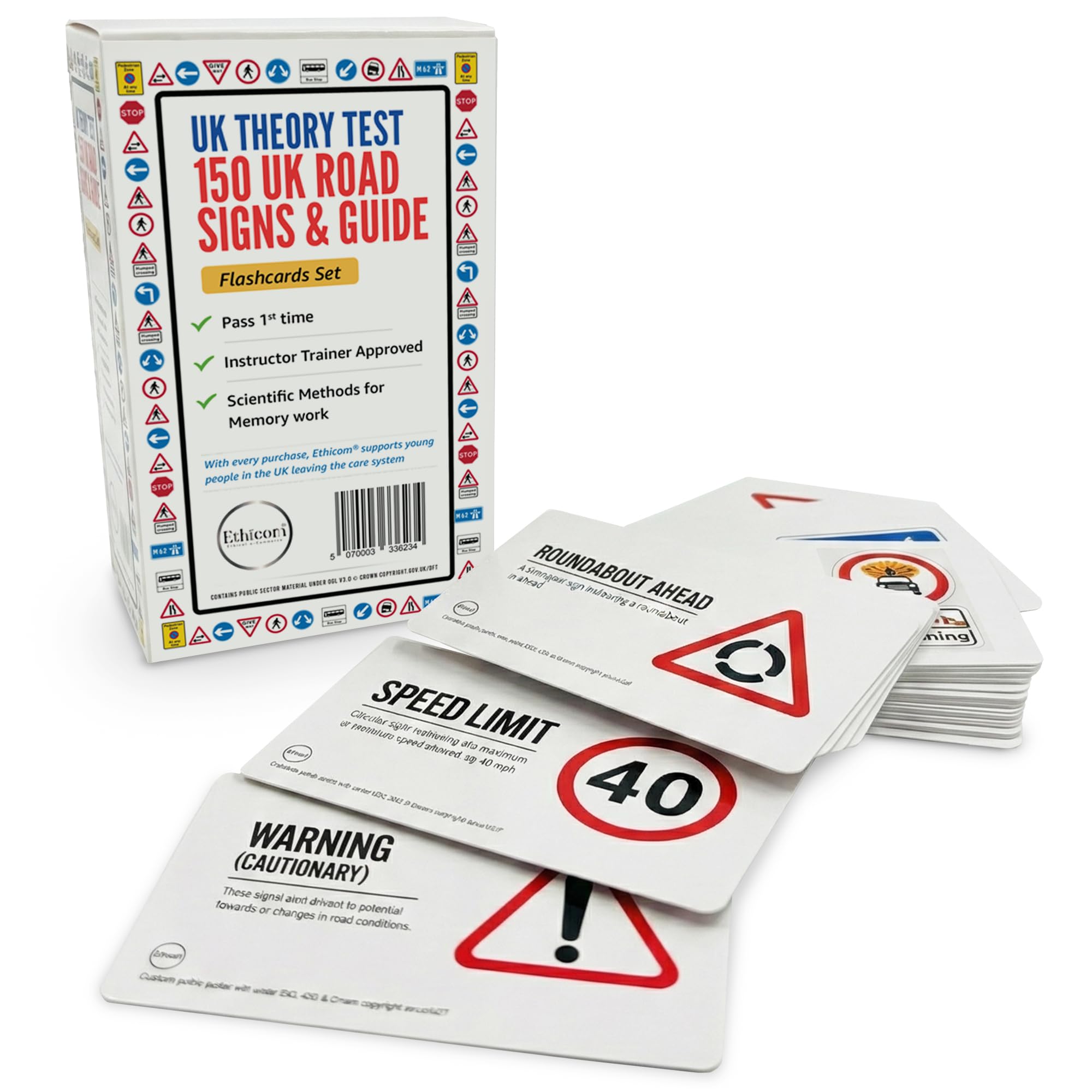 Ethicom® UK Road Signs Flash Cards – 150 UK Driving Theory Test Flashcards | Study Aid for Learner Drivers | UK Theory Test 2025 Revision, Driving Test Gift, Highway Code Learning, Birthday Gift Bag