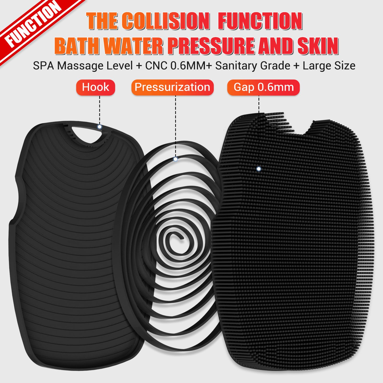 Silicone Body Scrubber - Anti Zinc Infused-Highly Elastic Bristles Exfoliating Body Scrubber for Shower Body,Cellulite Reduction,Blood Circulation- Black