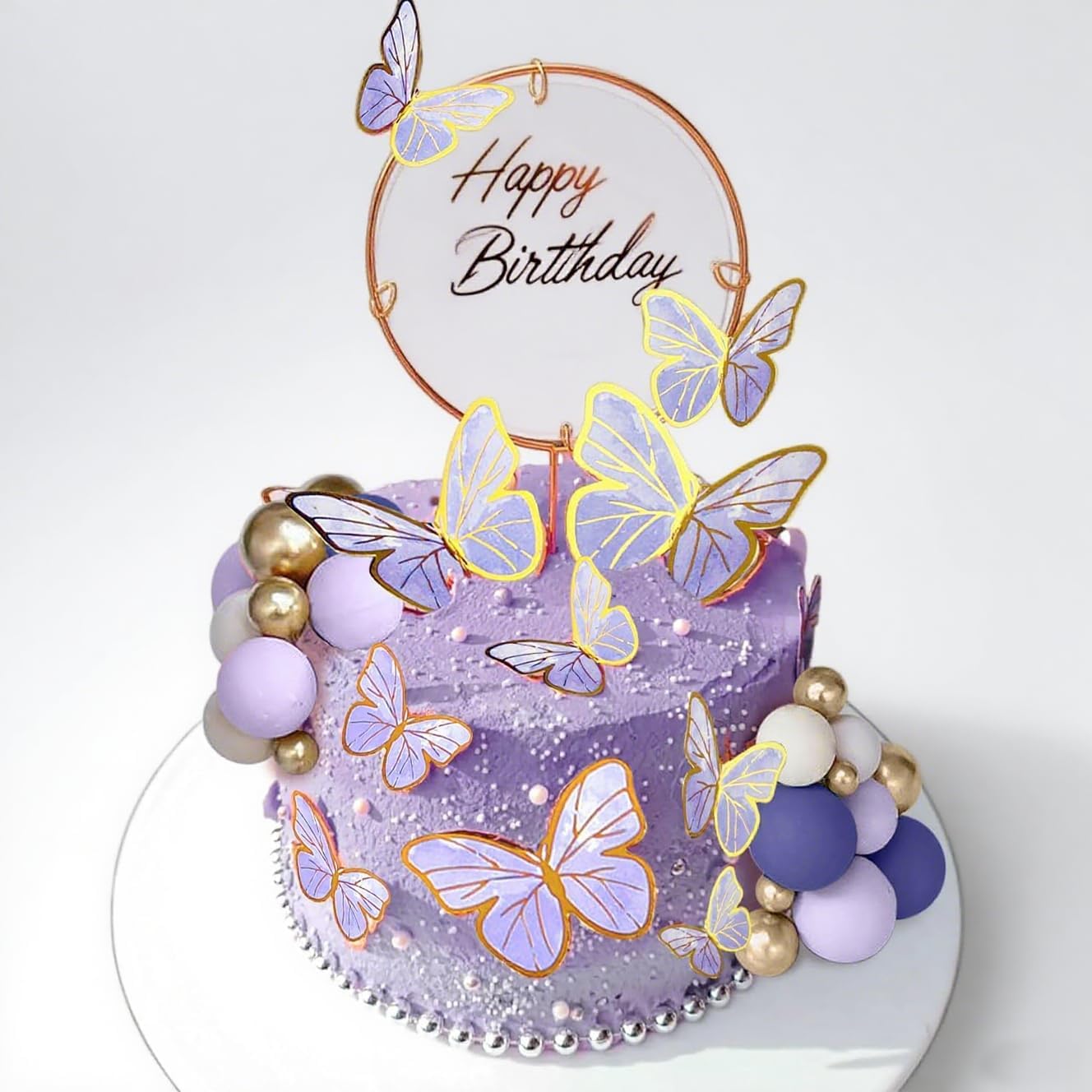 Photo 1 of 47PCS Purple Butterfly Cake Topper,Butterfly Cake Decorations Include Cake Toppers Pink Gold Balls for Baby Shower Wedding Birthday Bridal Shower Party Decor(Purple)