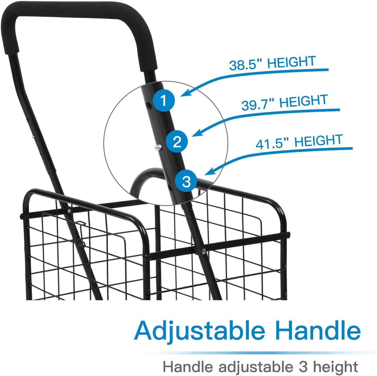 Pipishell Shopping Cart with Dual Swivel Wheels for Groceries - Compact Folding Portable Cart Saves Space - with Adjustable Handle Height - Lightweight Easy to Move Trolley Holds up to 70L/Max 66Ibs: Home & Kitchen