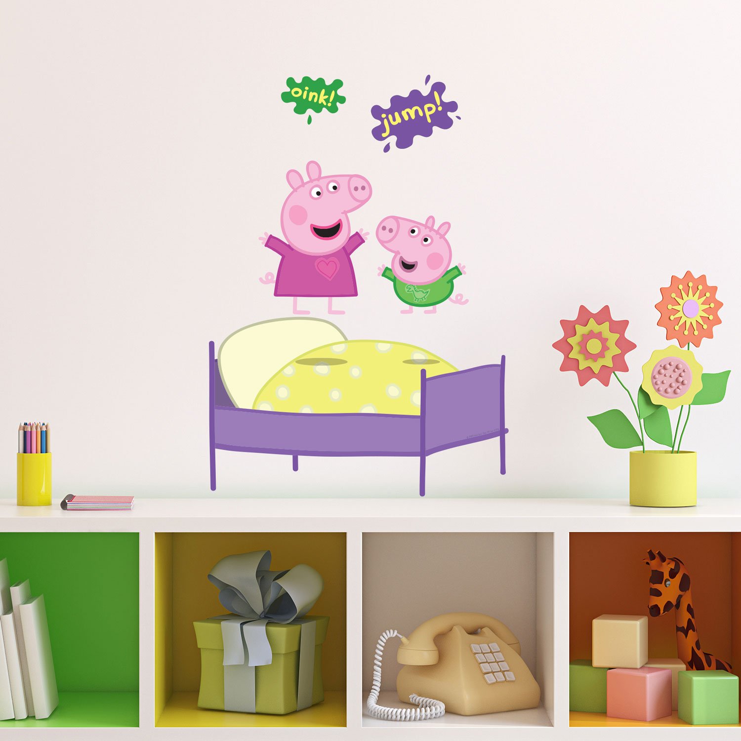 Stickerscape Peppa Pig and George Wall Stickers (Jumping On The Bed - Regular Size)| Official Peppa Pig Wall Decal, Wall Decor | Easy to Apply, Cleanly Removable